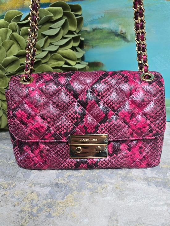 Michael Kors Handbags - Michael Kors Sloan Fuchsia Quilted Snake Print Leather Chain Shoulder Bag